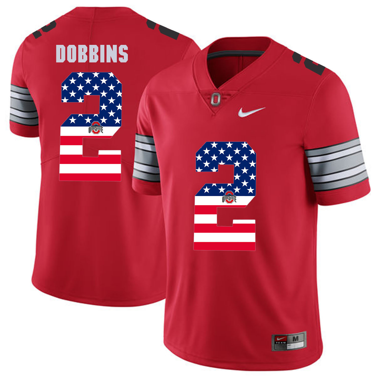 Men Ohio State 2 Dobbins Red Flag Customized NCAA Jerseys